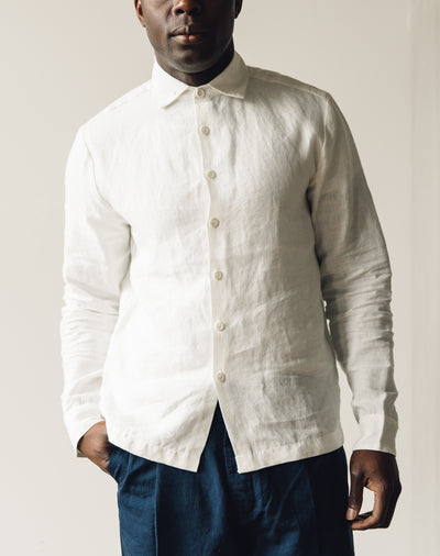 Evan Kinori Flat Hem Shirt, White