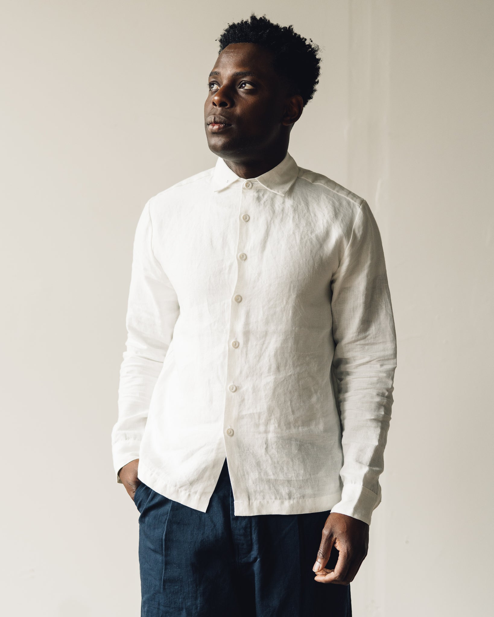 Evan Kinori Flat Hem Shirt, White | Glasswing