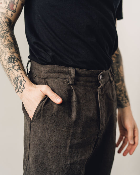 Evan Kinori Single Pleat Pant, Anthracite Linen