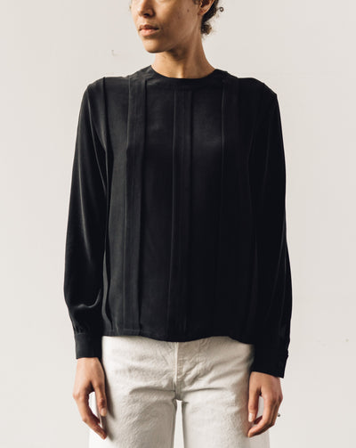 7115 Pleated Silk Blouse, Black