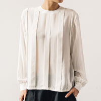 7115 Pleated Silk Blouse, Off-White