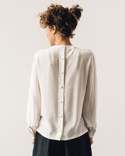 7115 Pleated Silk Blouse, Off-White