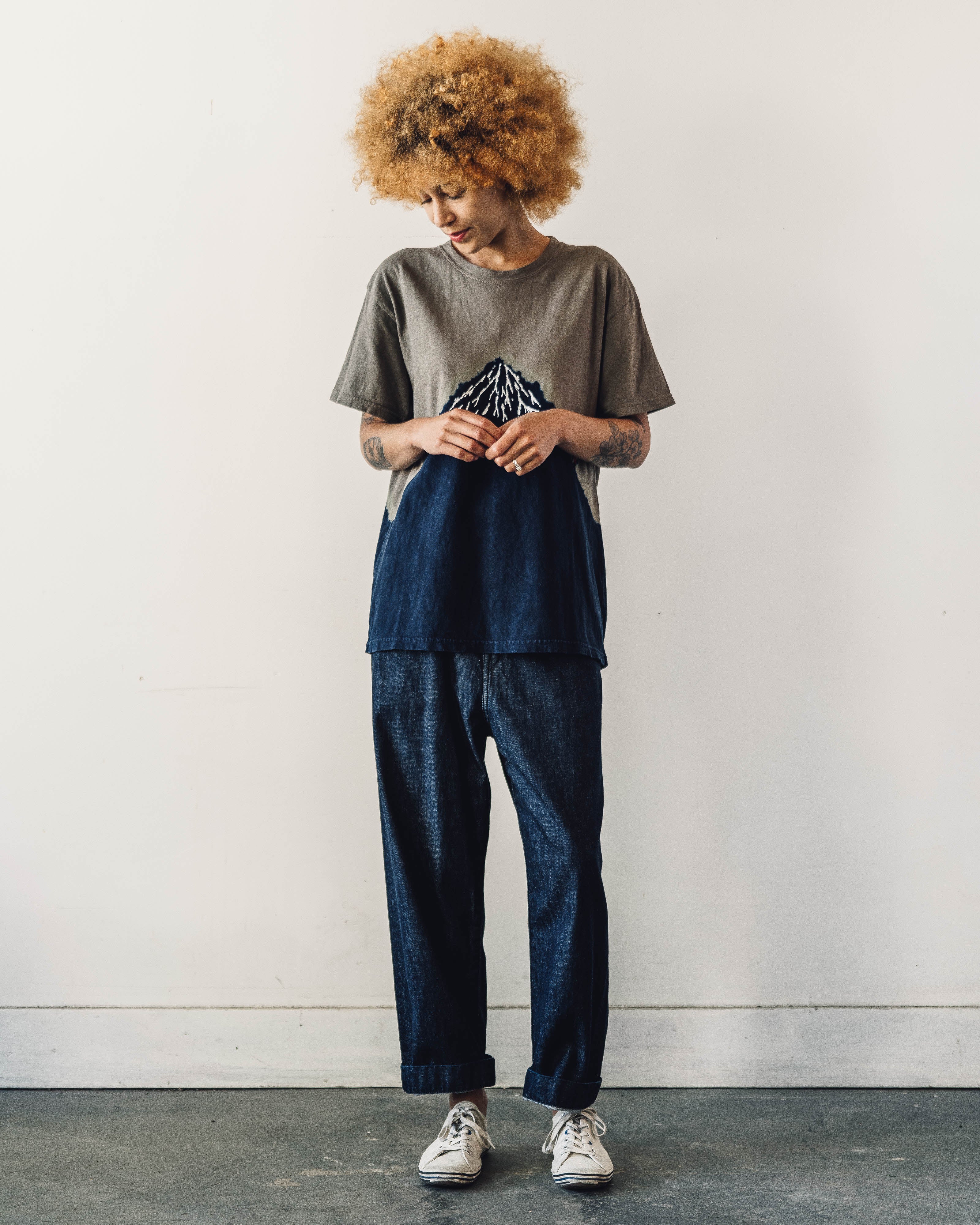 Kapital Unisex Climber Embroidery Tee, Indigo/Khaki – Glasswing