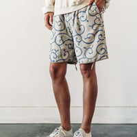 Kapital Irago Pile Cotton Karakusa Shorts, Ecru/Sax