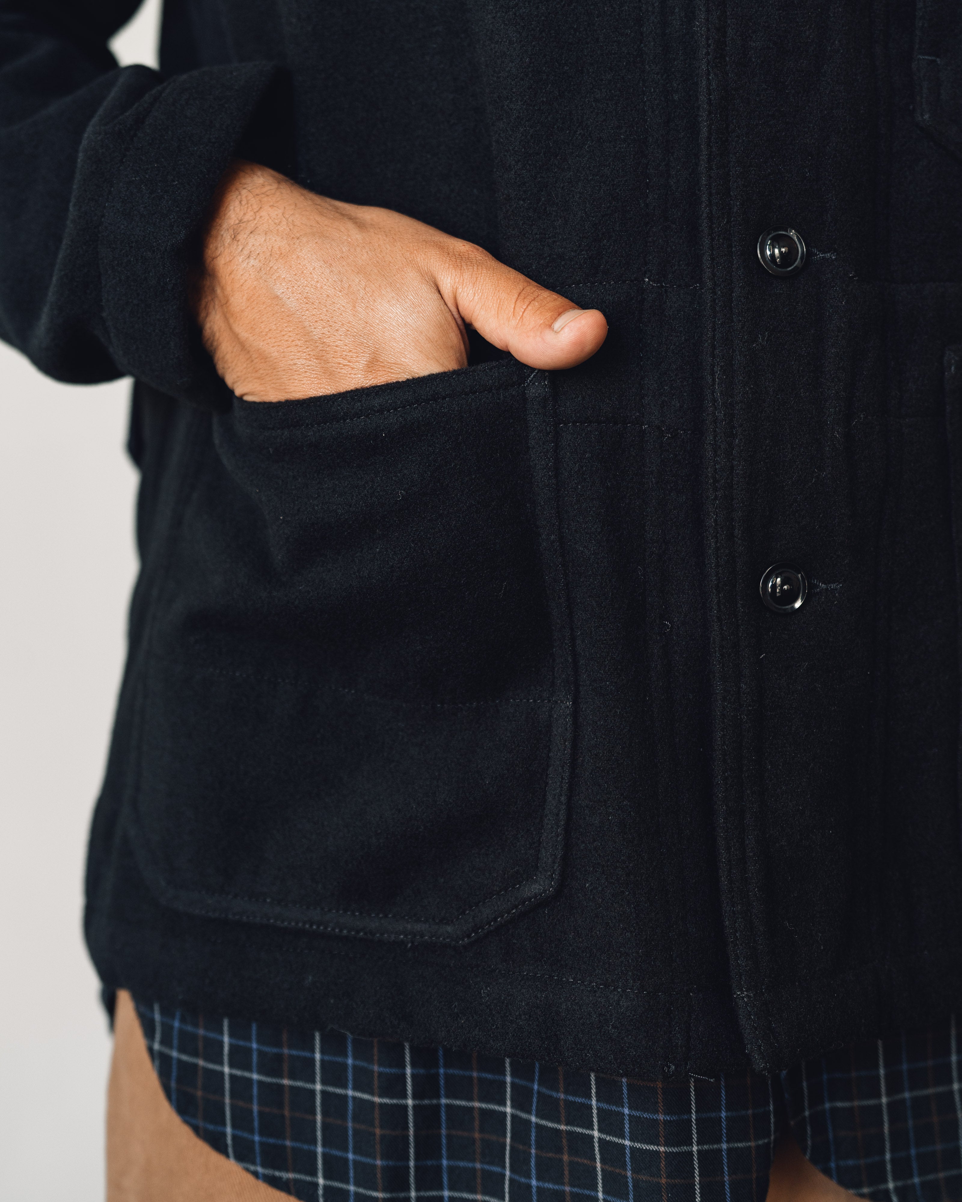 Engineered Garments Shawl Collar Cover Jacket, Black – Glasswing