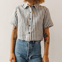 7115 Striped Cropped Button Down, Wide