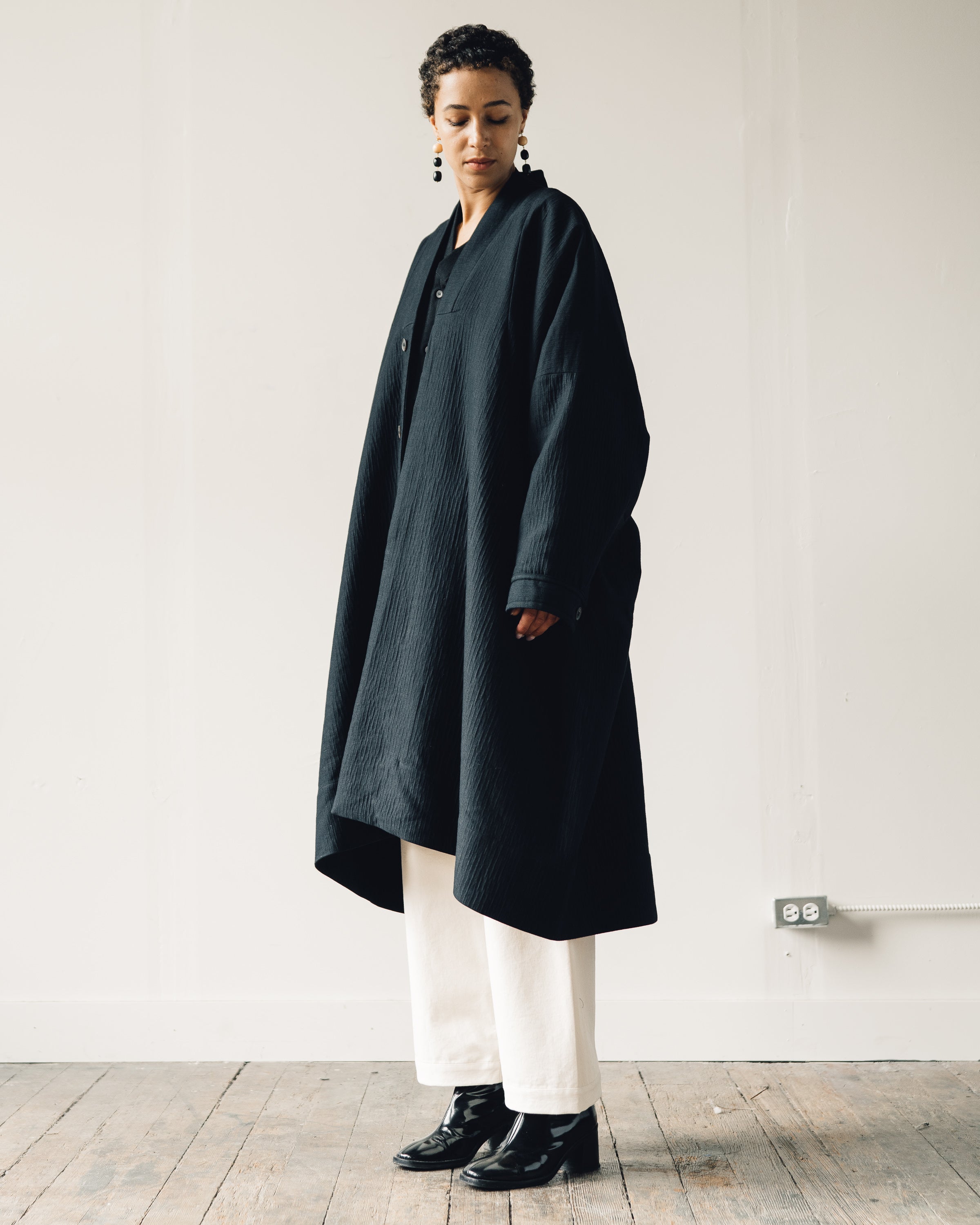 Jan-Jan Van Essche Coat #20, Black Padded Cotton/Wool – Glasswing