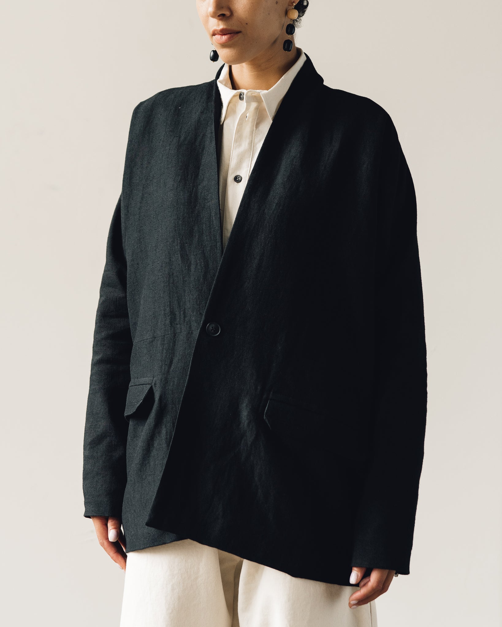 Jan-Jan Van Essche Jacket #36, Black Wool/Linen | Glasswing