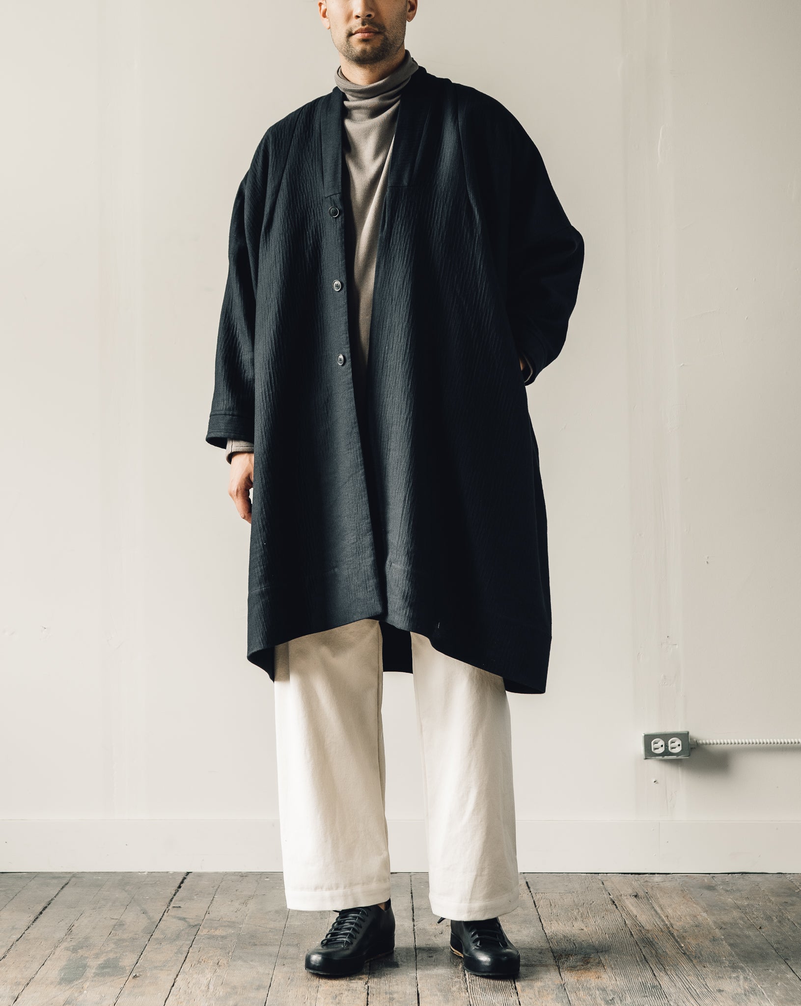 Jan-Jan Van Essche Coat #20, Black Padded Cotton/Wool | Glasswing