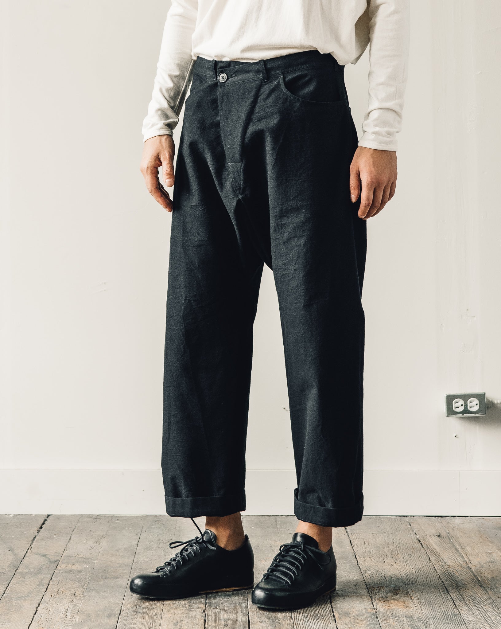 Jan-Jan Van Essche Trousers #53, Black Melange Cotton/Wool Canvas