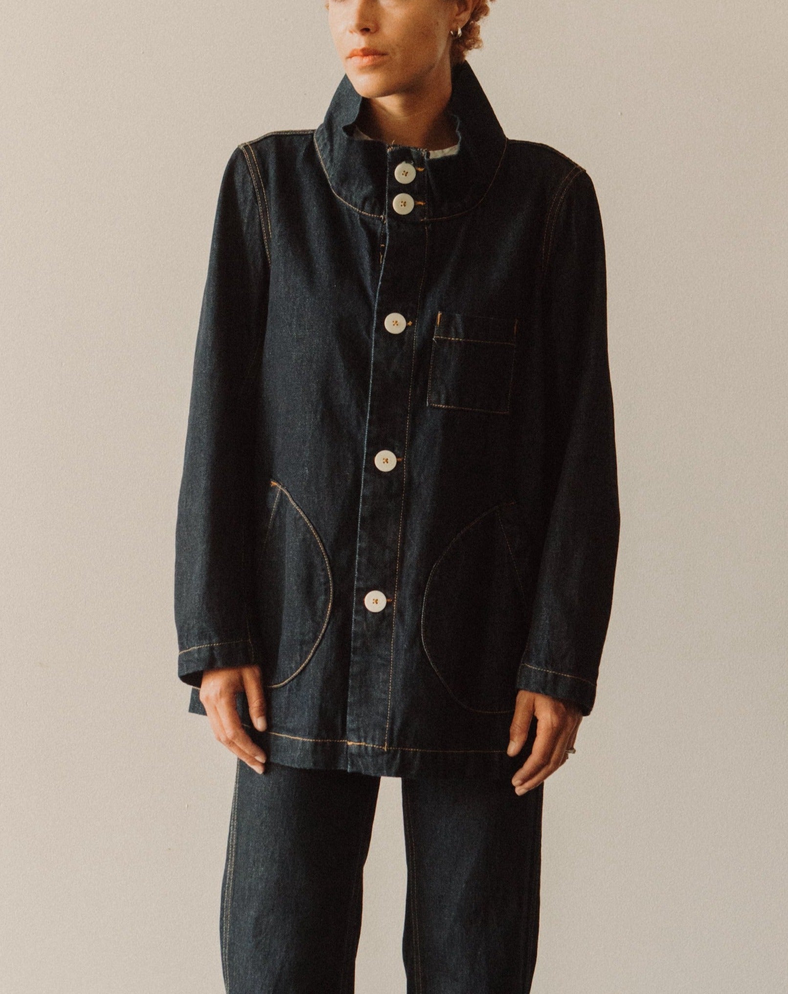 Jesse Kamm Japanese Denim Deck Jacket, Dark Blue | Glasswing