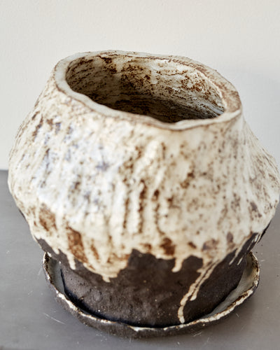 Jojo Corväiá Carved Ceramic Planter with Saucer, V-1127