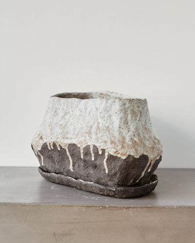Jojo Corväiá Carved Ceramic Planter with Saucer, V-1136