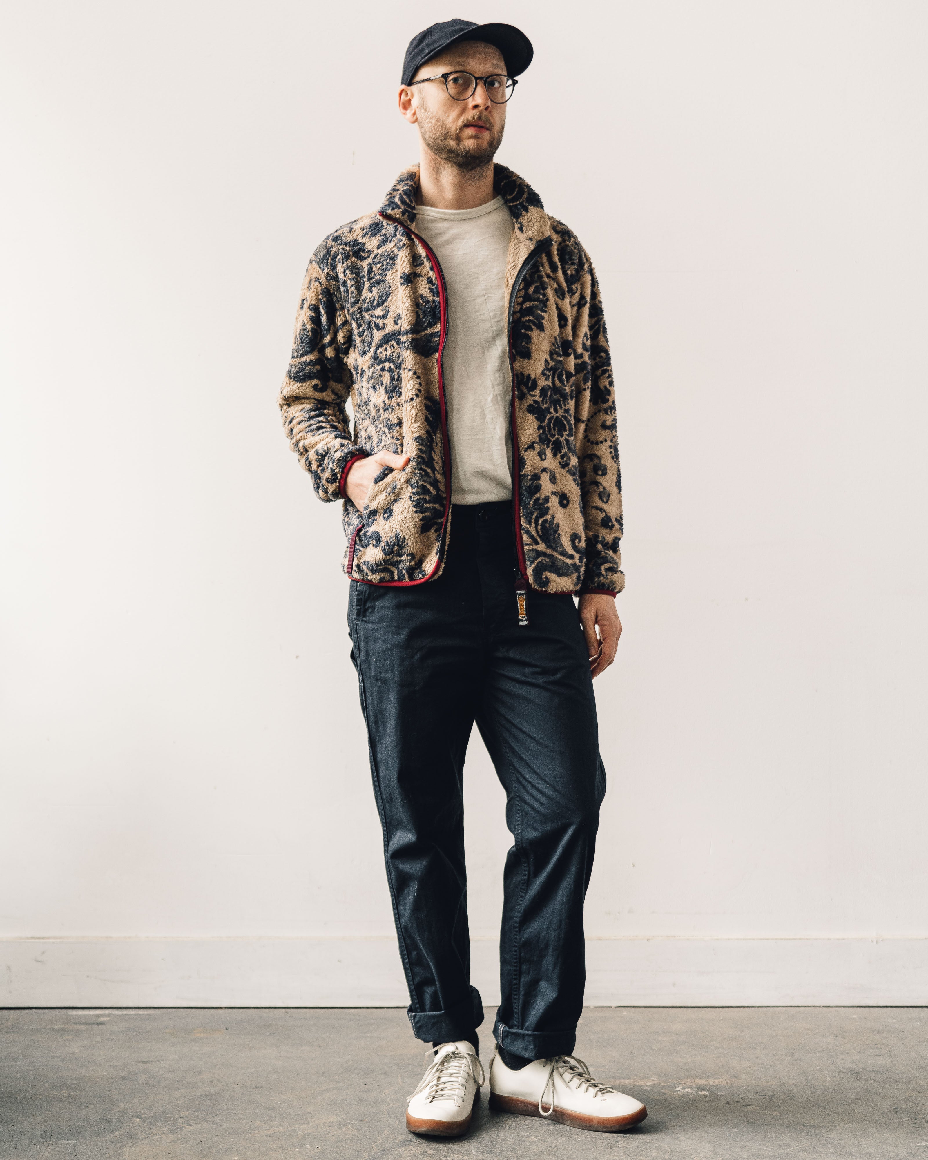 Kapital Damask Fleece Zip, Beige Glasswing