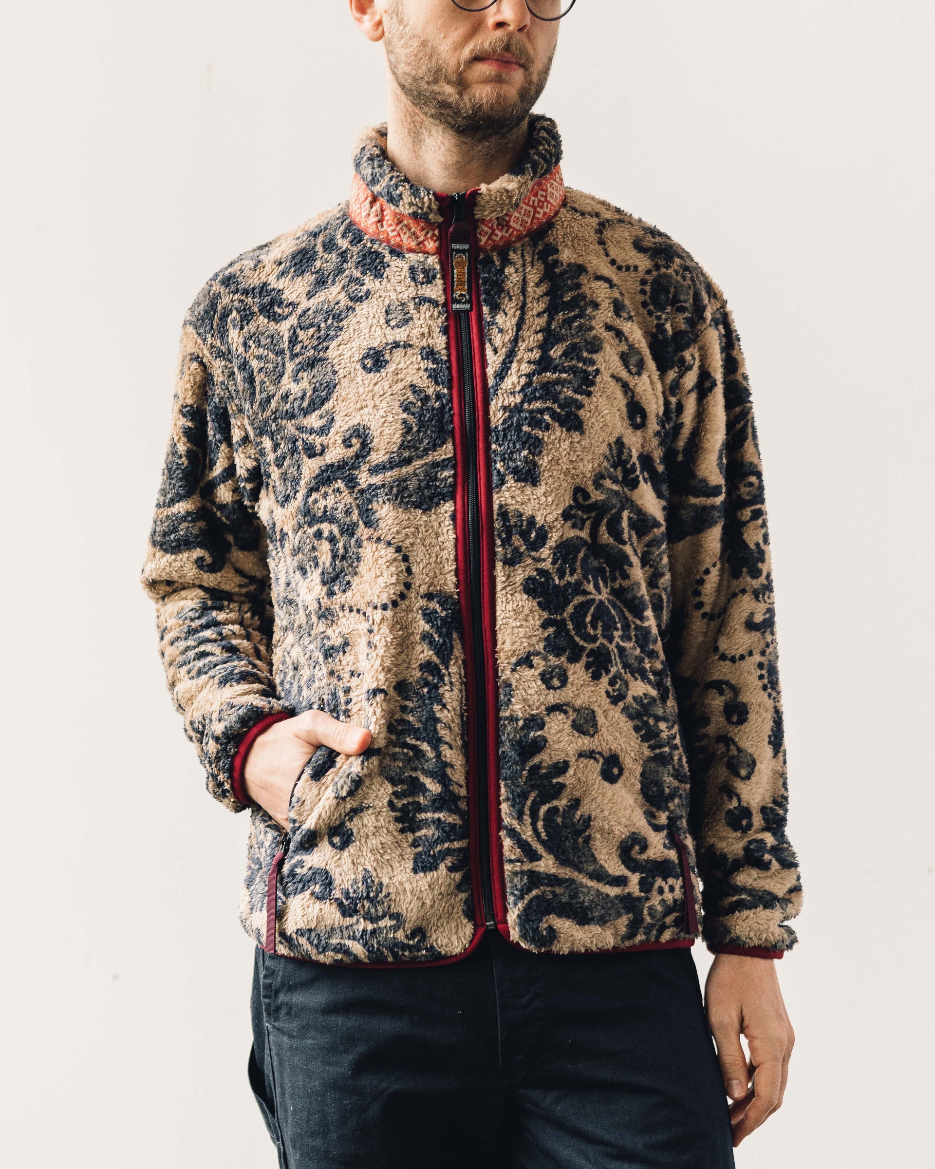 Kapital Damask Fleece Zip, Beige – Glasswing 