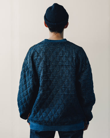 Kapital Fleece/Denim Quilted Big Sweatshirt, Black Indigo