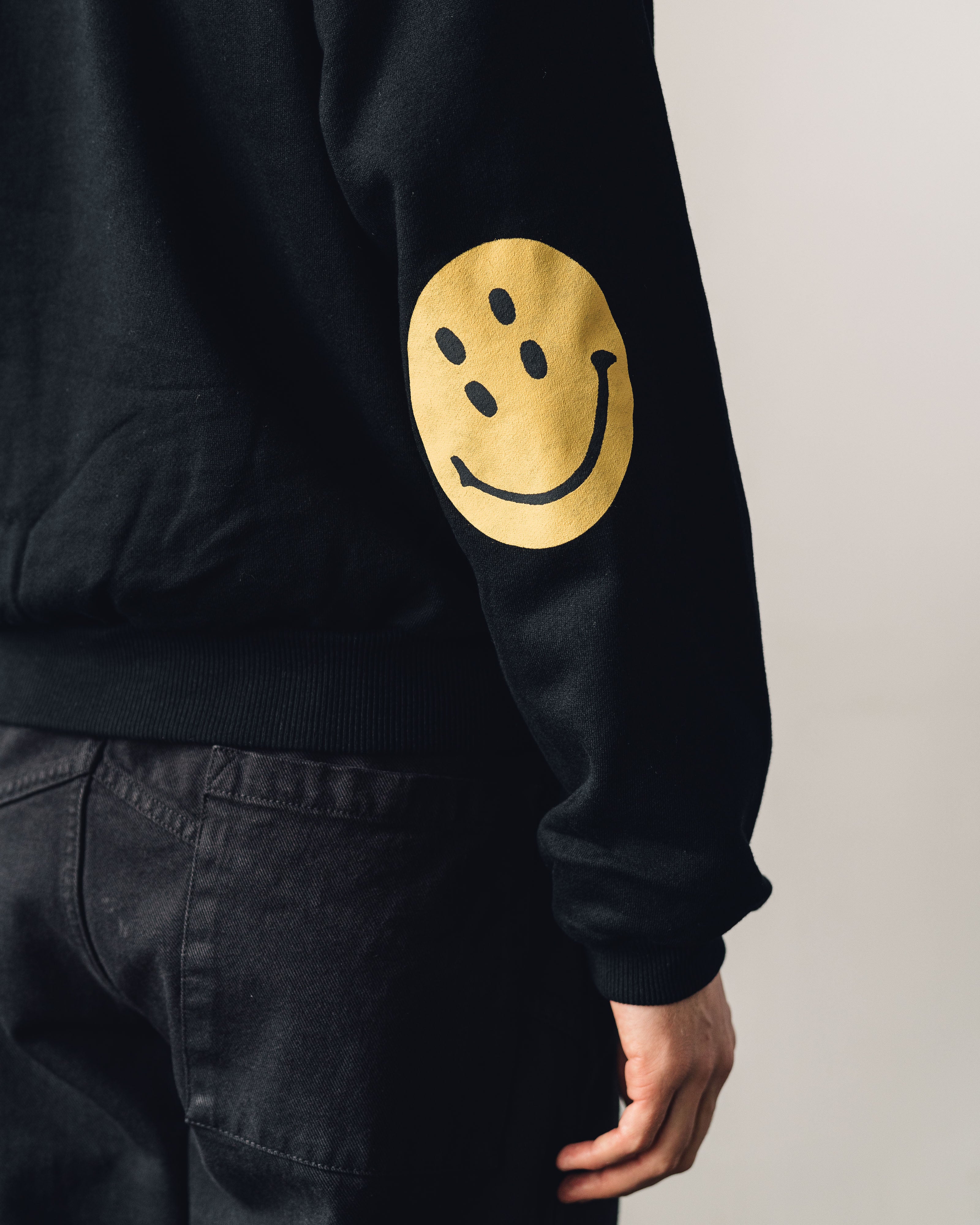 Kapital Eco Fleece Knit Crew Smile Patch, Black – Glasswing