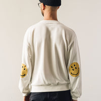 Kapital Eco Fleece Knit Crew Smile Patch, White