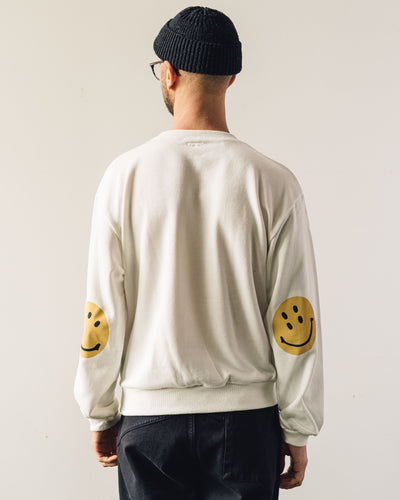 Kapital Eco Fleece Knit Crew Smile Patch, White