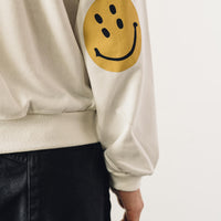 Kapital Eco Fleece Knit Crew Smile Patch, White