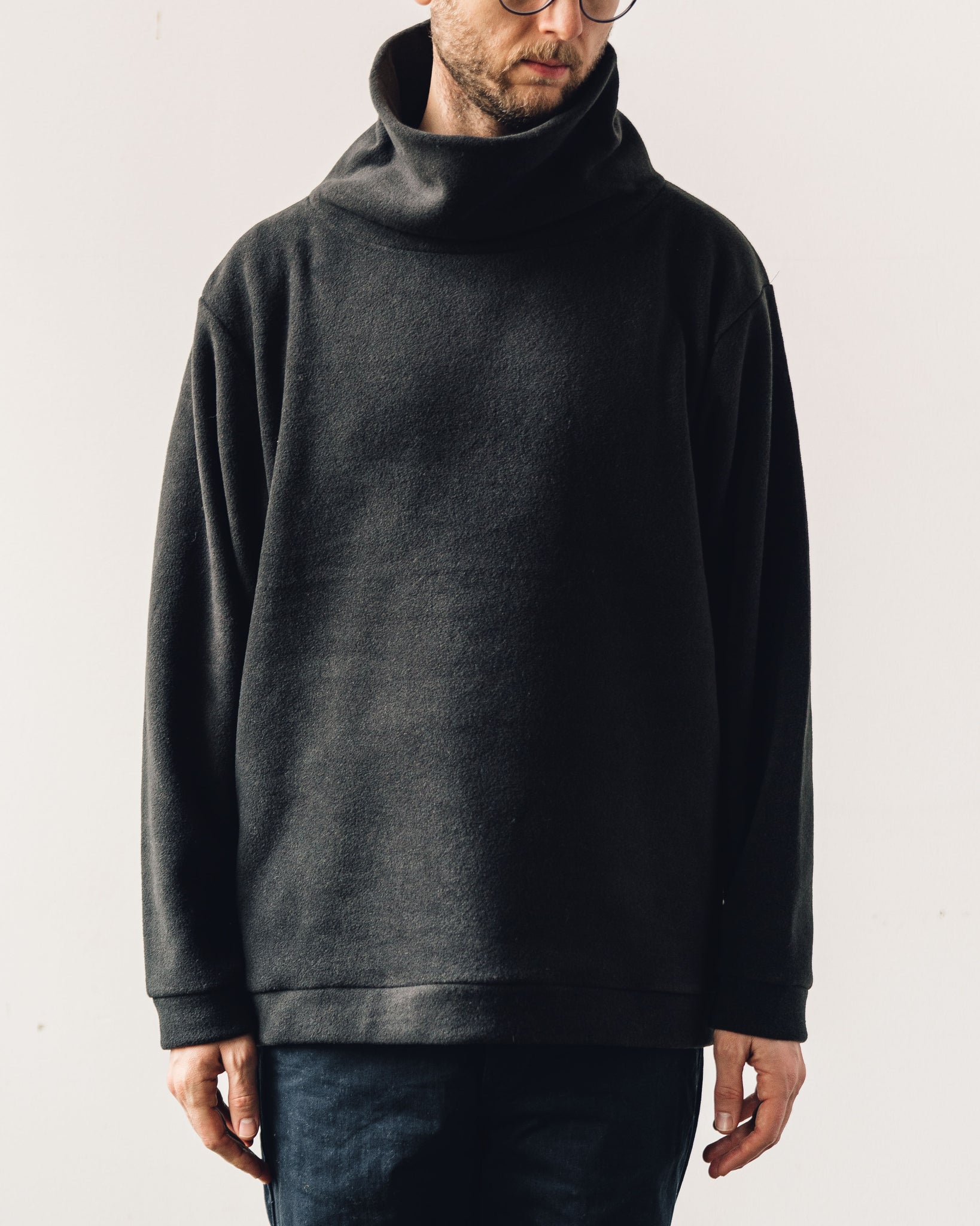 Kapital Reverse Fleece Big Highneck Sweatshirt, Black | Glasswing