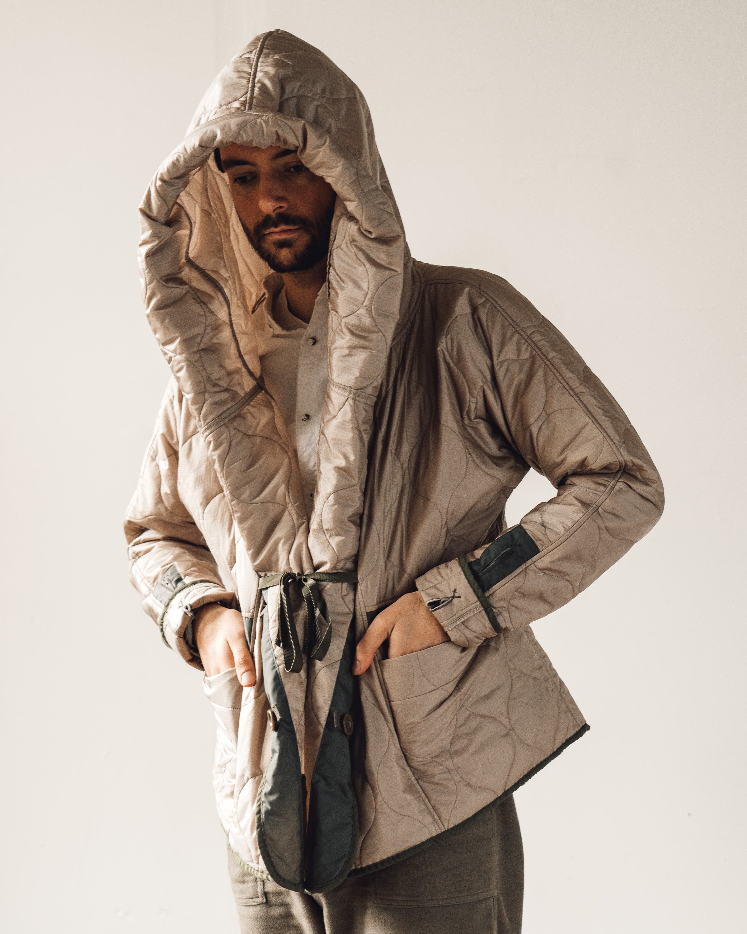 Kapital Nylon Quilting Ring Coat, Beige – Glasswing