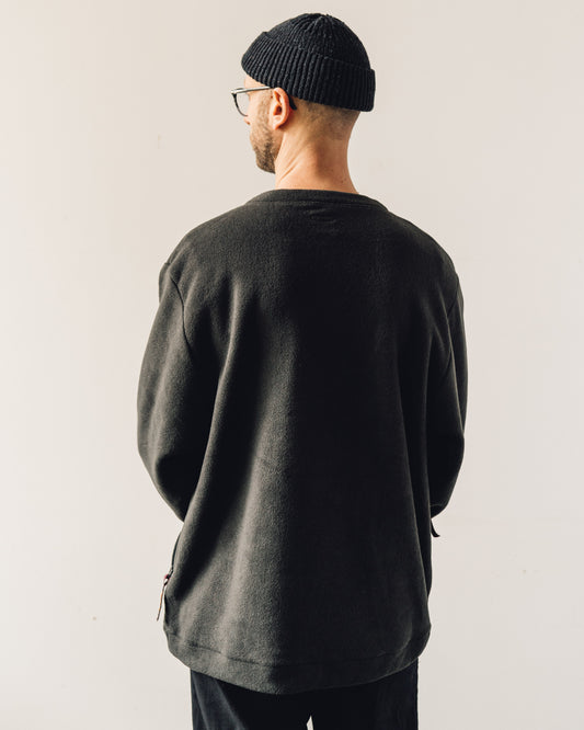 Kapital Reverse Fleece Big Crew Sweatshirt, Black