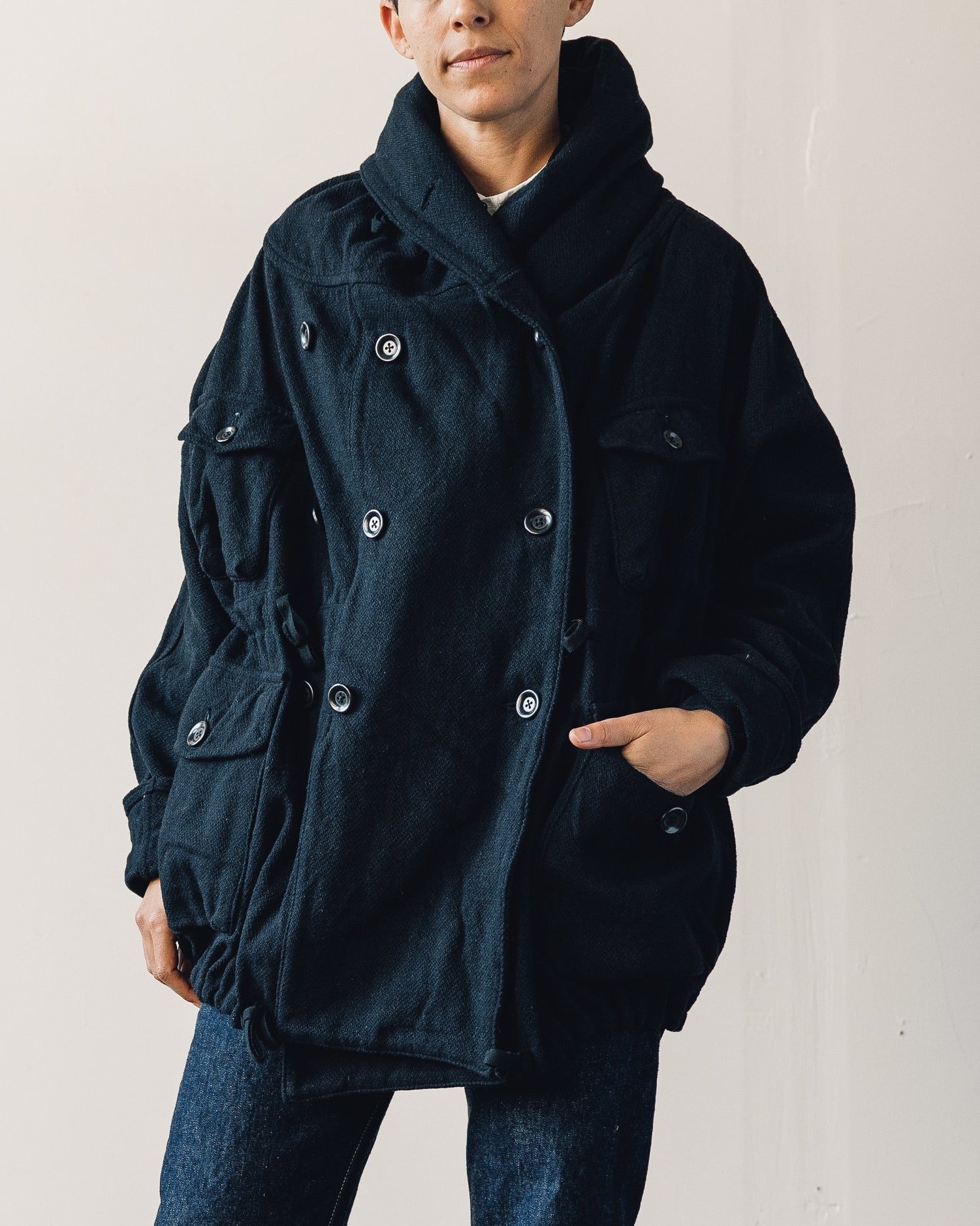 Kapital Vintage Melton Wool Ring Coat, Navy | Glasswing