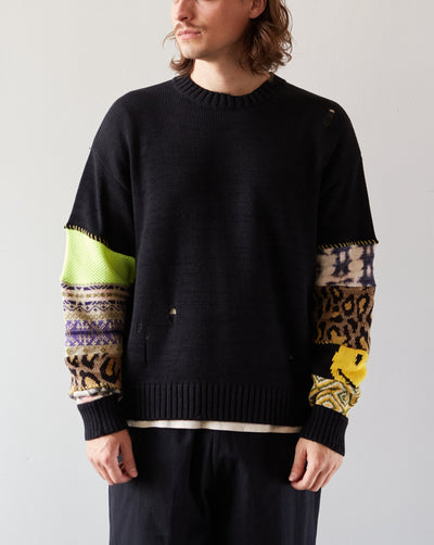 Kapital 5G Cotton Knit Hippie Sleeve Sweater, Black