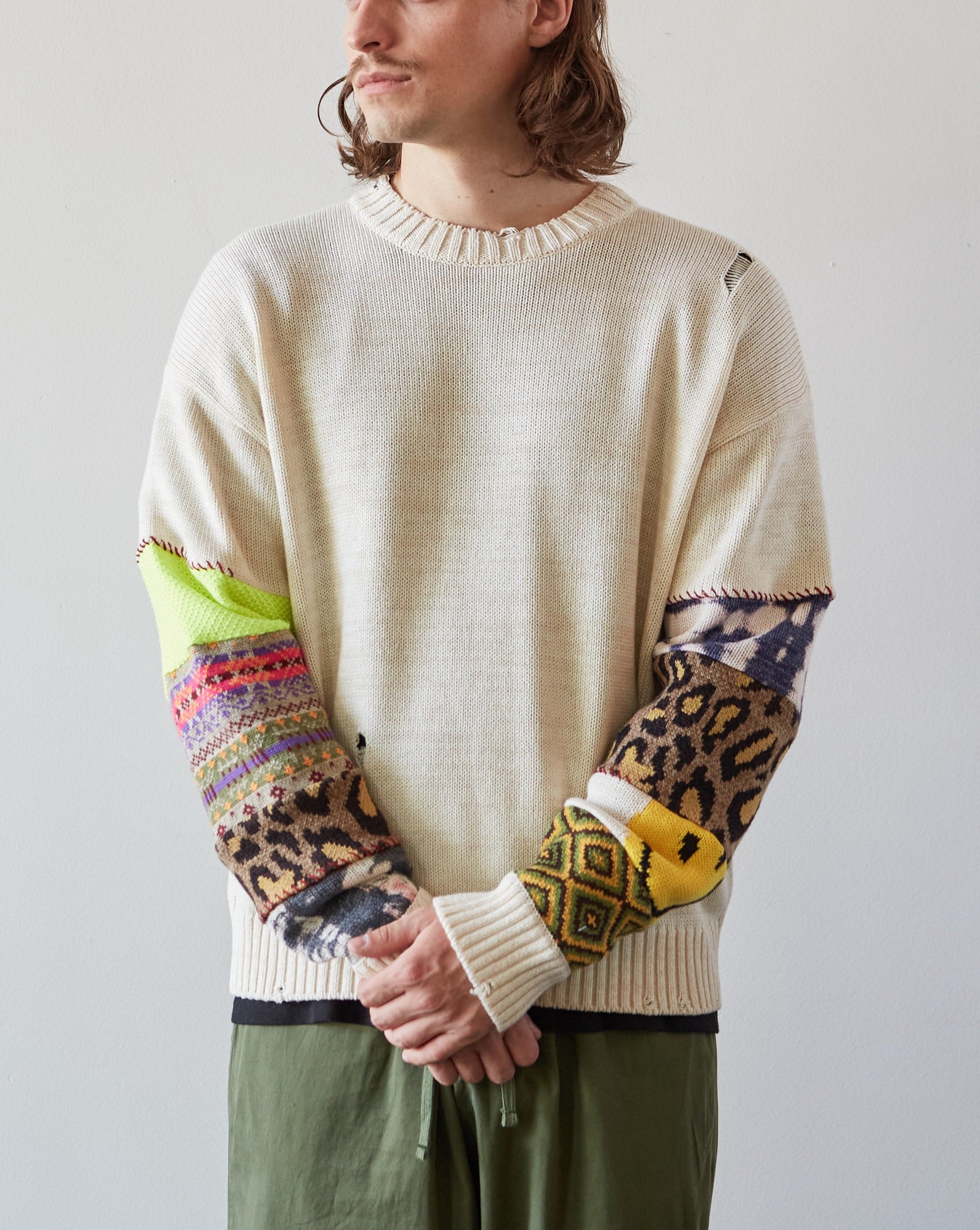 Kapital 5G Cotton Knit Hippie Sleeve Sweater, Ecru | Glasswing