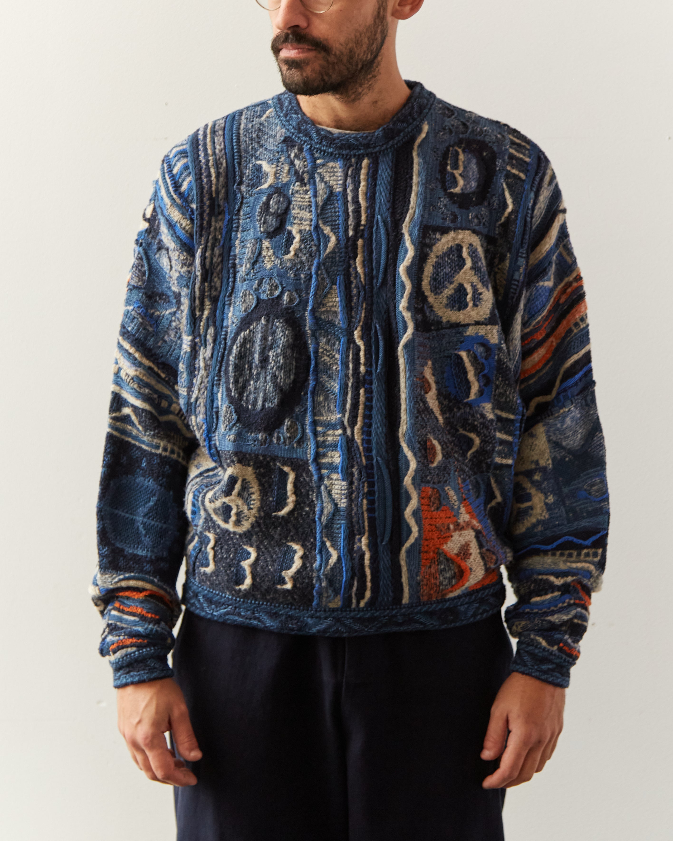 Kapital 7G Boro Gaudy Knit Sweater, Navy | Glasswing