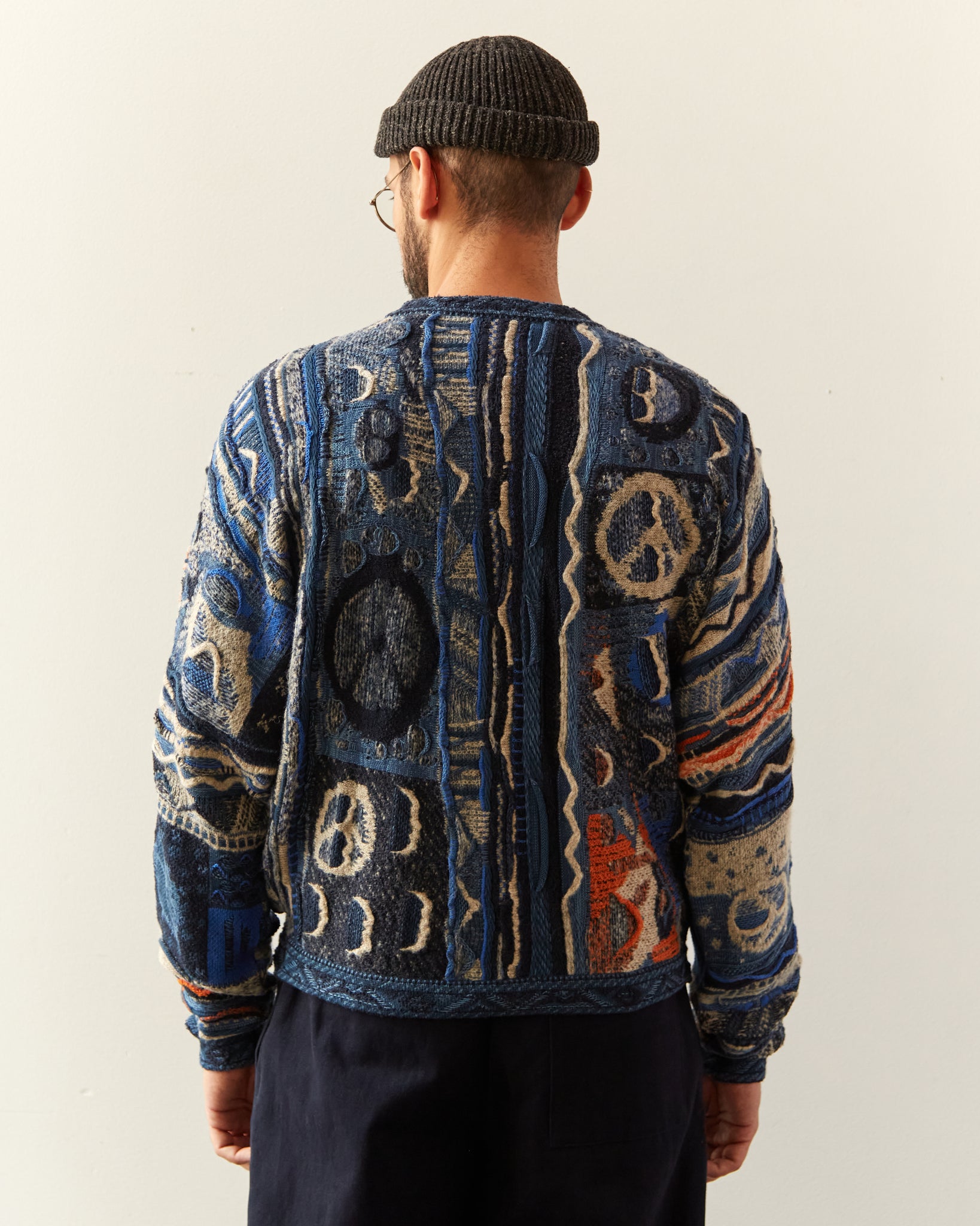 Kapital 7G Boro Gaudy Knit Sweater, Navy Glasswing