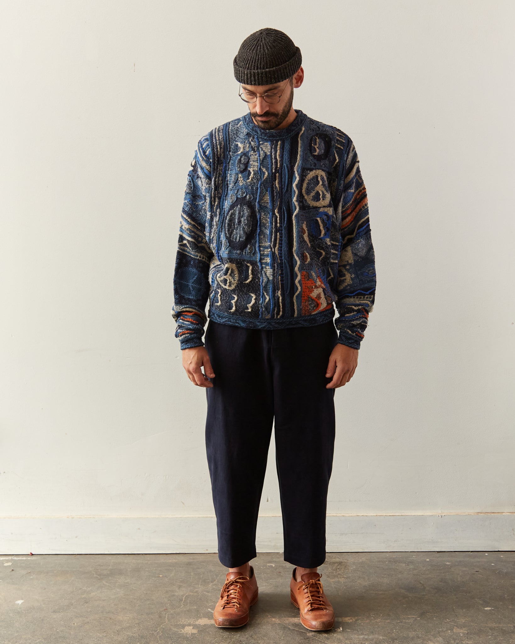 Kapital 7G Boro Gaudy Knit Sweater, Navy Glasswing