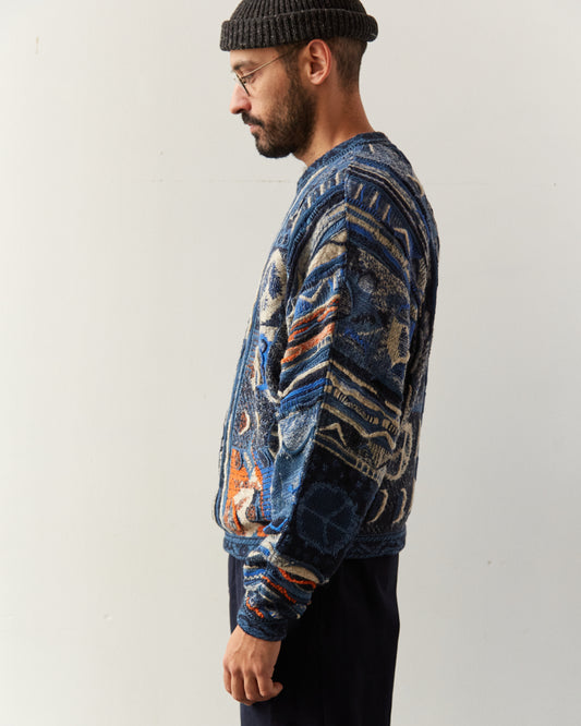 Kapital 7G Boro Gaudy Knit Sweater, Navy