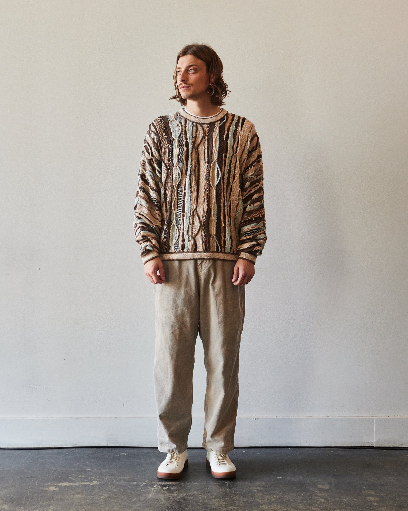 Kapital 7G Knit Gaudy Crew Sweater, Brown | Glasswing