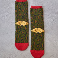 Kapital 84 Yarns Leopard Smiley Socks, Green