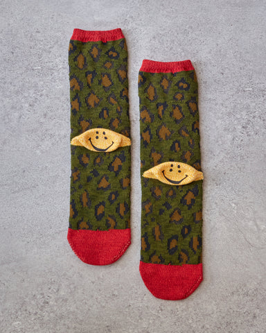 Kapital 84 Yarns Leopard Smilie Socks, Green