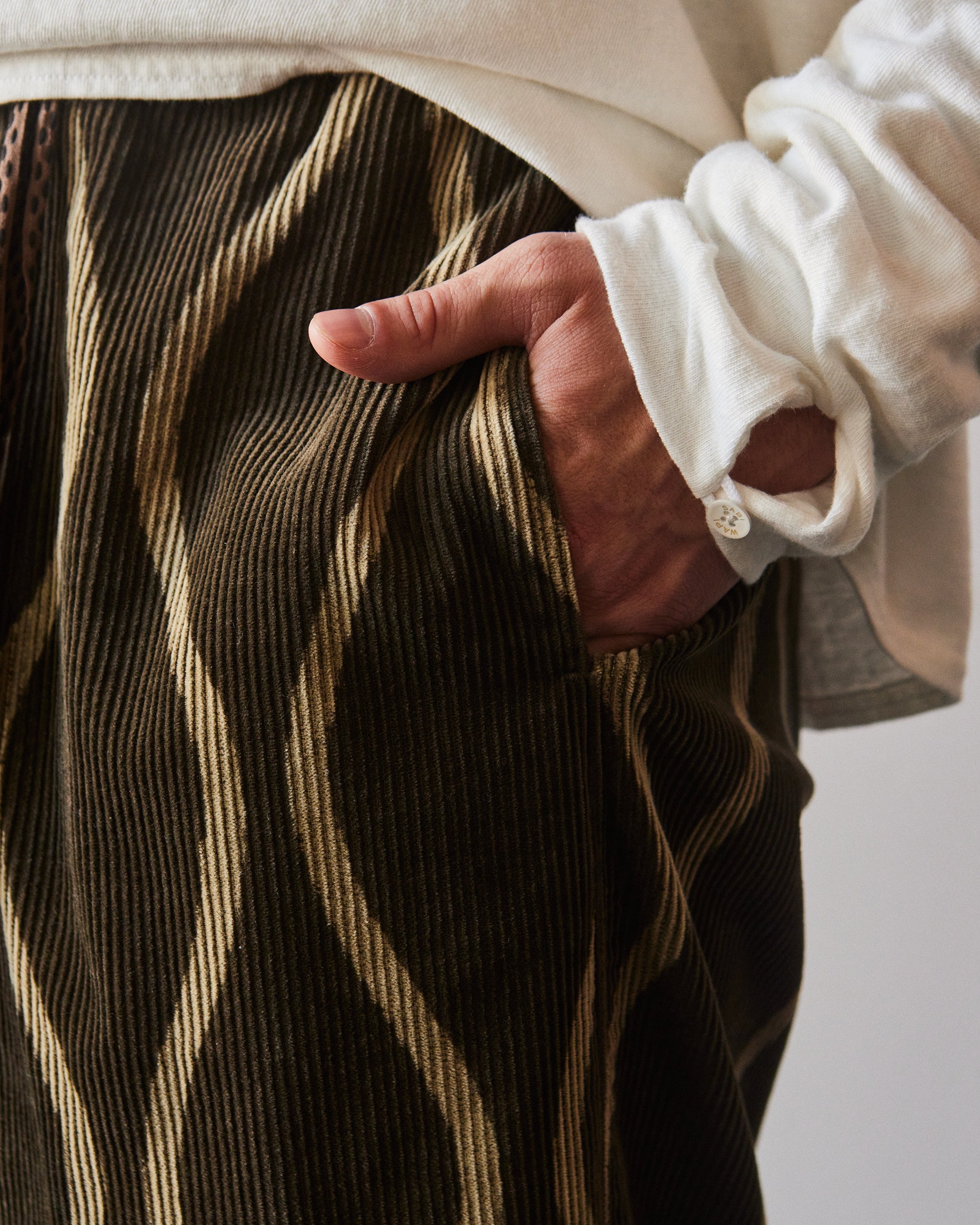 Kapital 8W Corduroy Drunk Stripe Easy Pants Khaki Glasswing