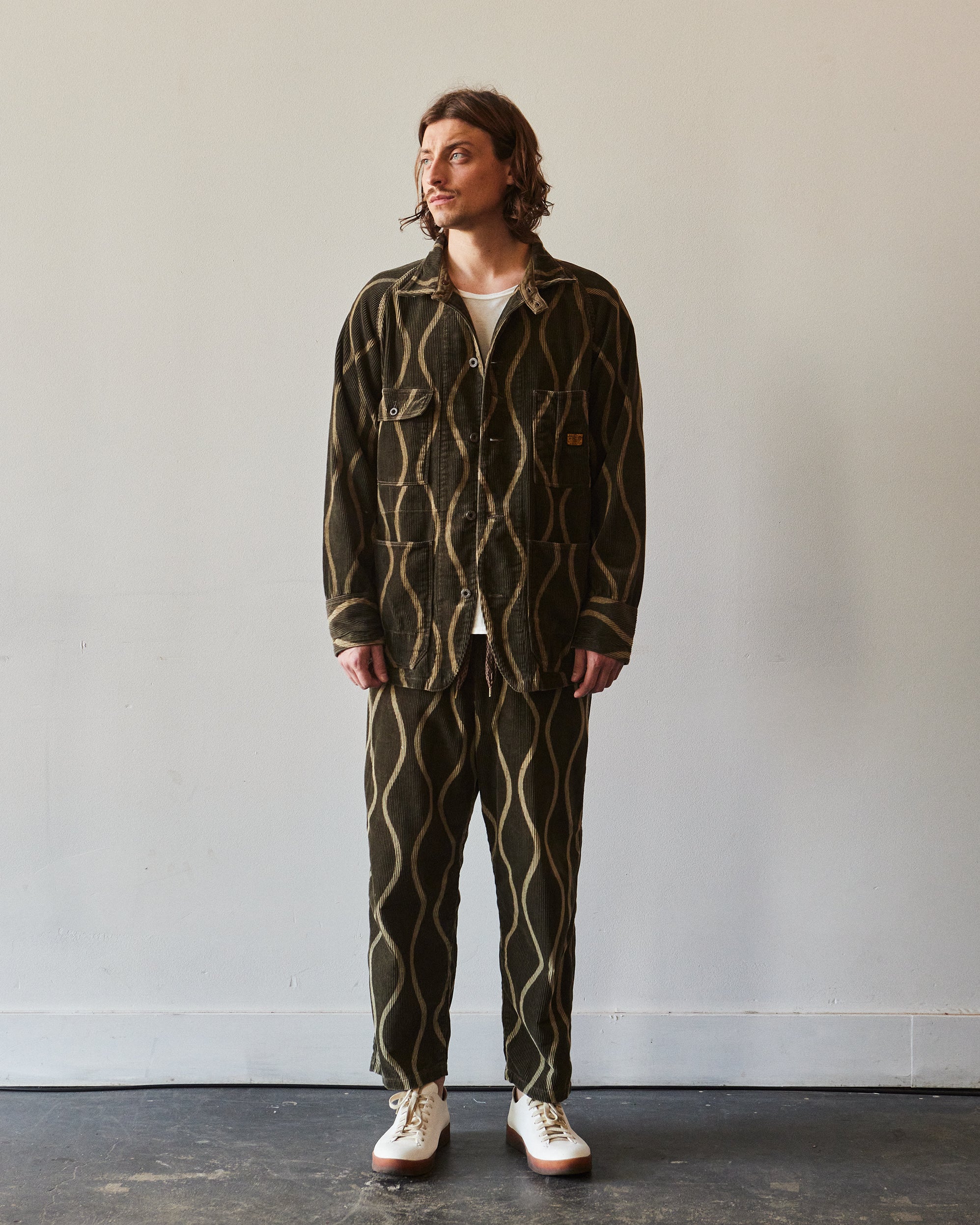 Kapital 8W Corduroy Drunk Stripe Easy Pants, Khaki – Glasswing