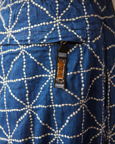 Kapital 8oz Denim Folk-Dojo Embroidery Easy Pants, Midtone