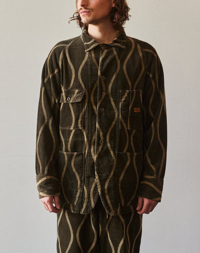 Kapital 8w Corduroy Drunk Stripe Cactus Coverall, Khaki