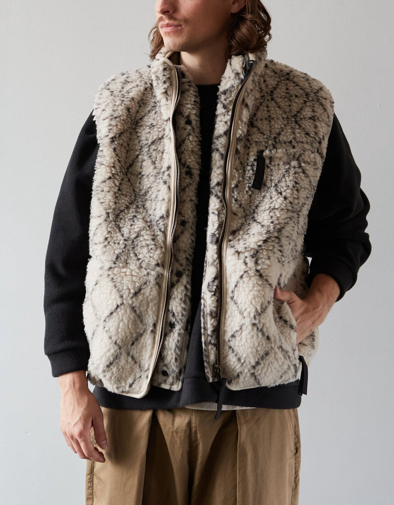 Kapital Do-Gi Sashiko Boa Fleece Reversible Vest, Ecru | Glasswing