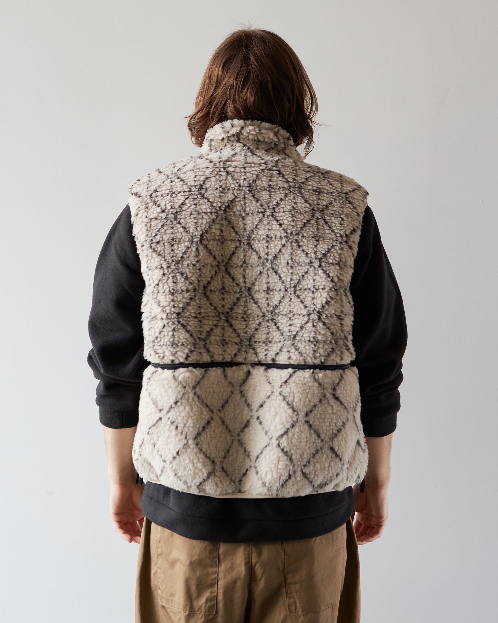 Kapital Do-Gi Sashiko Boa Fleece Reversible Vest, Ecru