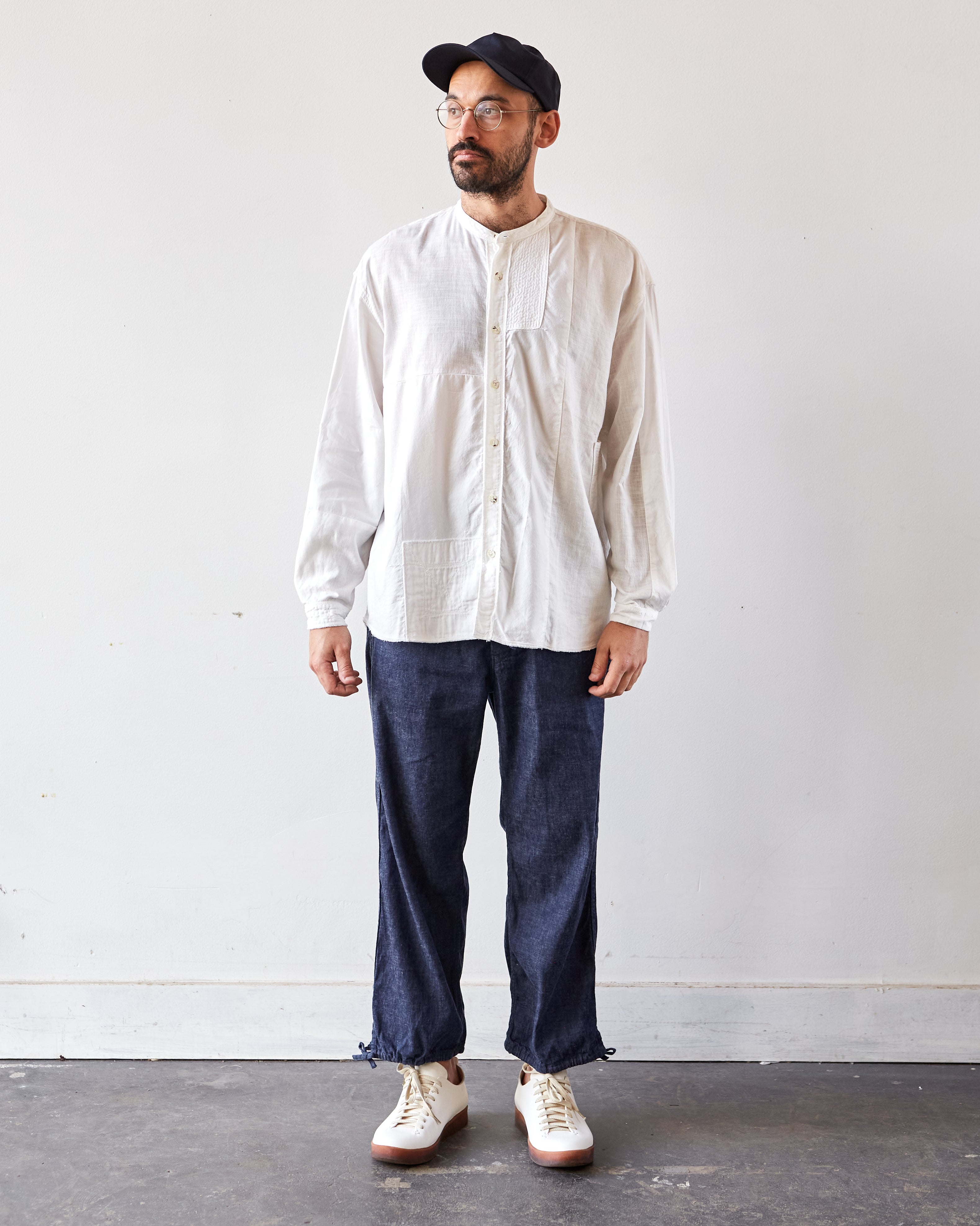 Kapital Katmandu Band Collar Unisex Shirt, White – Glasswing Kapital Katmandu Band Collar Unisex Shirt, White – Glasswing