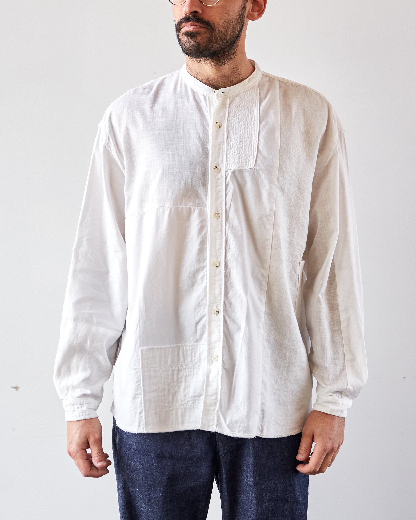 Kapital Katmandu Band Collar Unisex Shirt, White