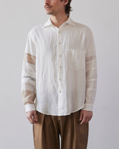 Kapital Linen Drawn Work Hippie Sleeve Shirt, White