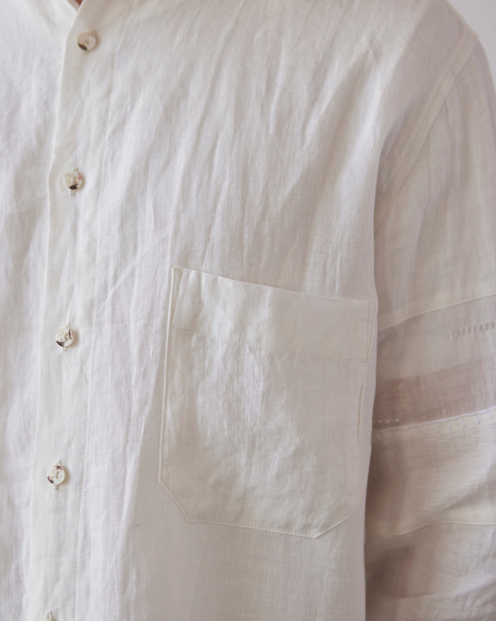 Kapital Linen Drawn Work Hippie Sleeve Shirt, White | Glasswing