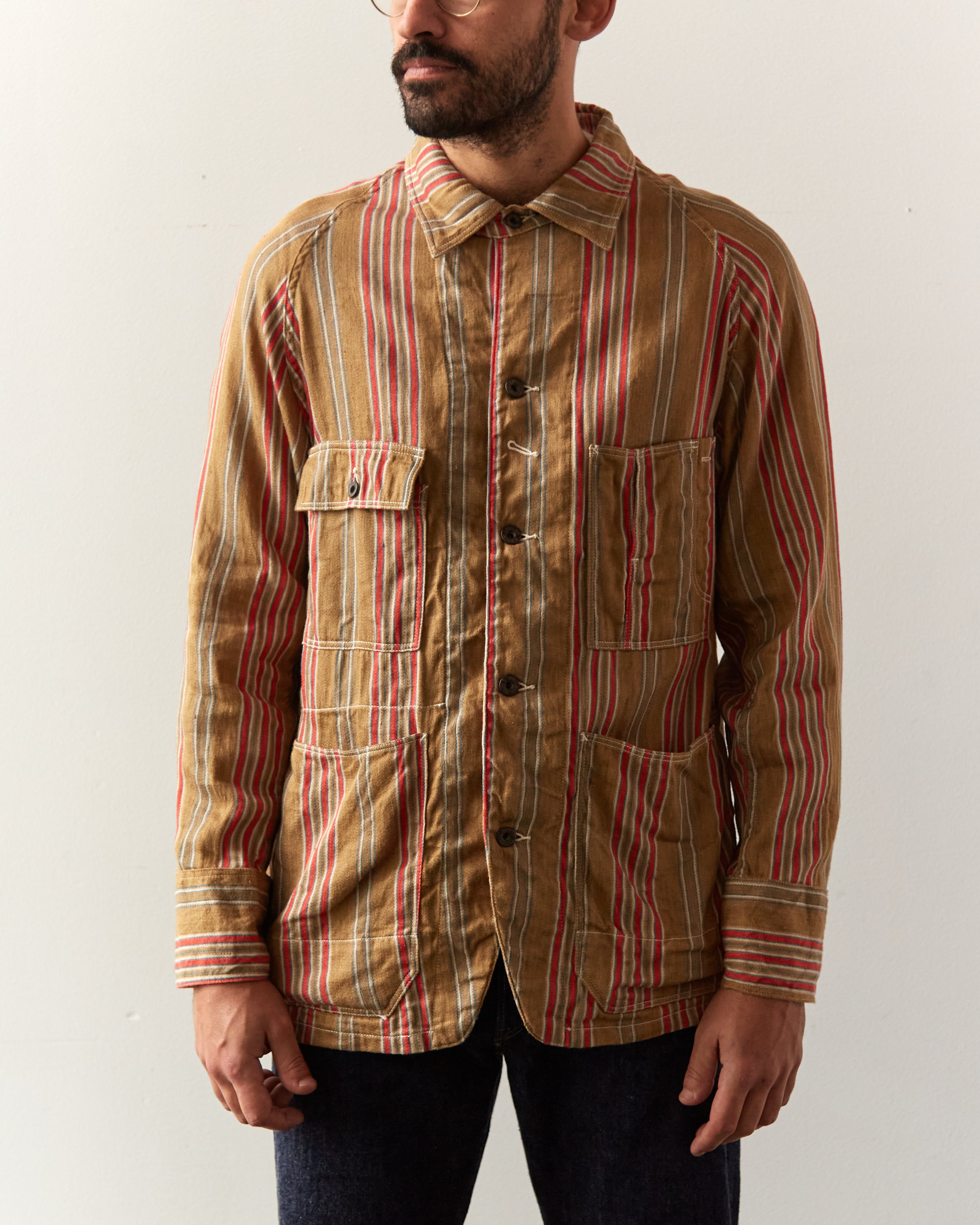 キャピタル　LINEN STRIPE CACTUS COVERALL Kapital Linen Shadow Stripe Cactus Coverall, Gold – Glasswing