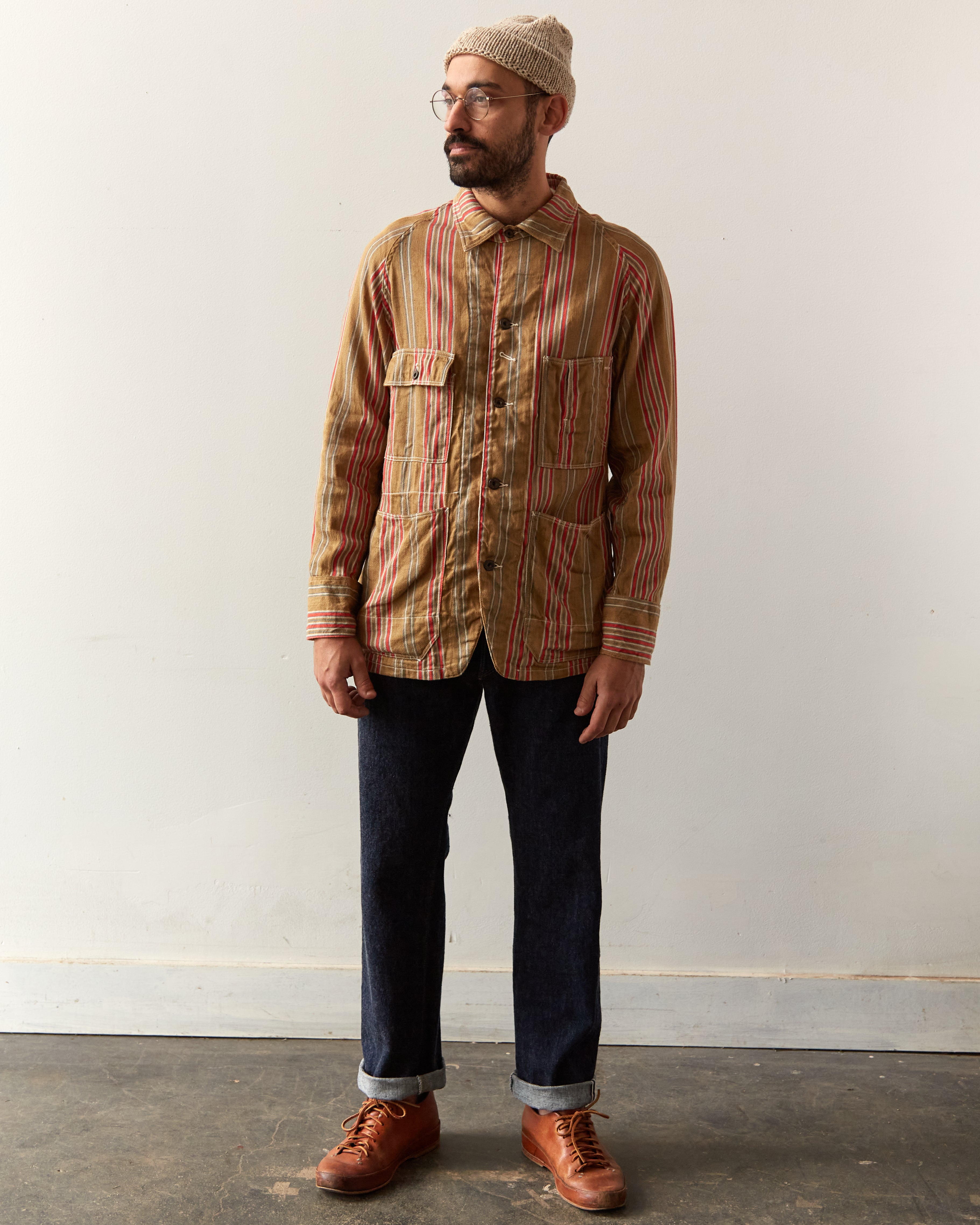 キャピタル　LINEN STRIPE CACTUS COVERALL Kapital Linen Shadow Stripe Cactus Coverall, Gold – Glasswing