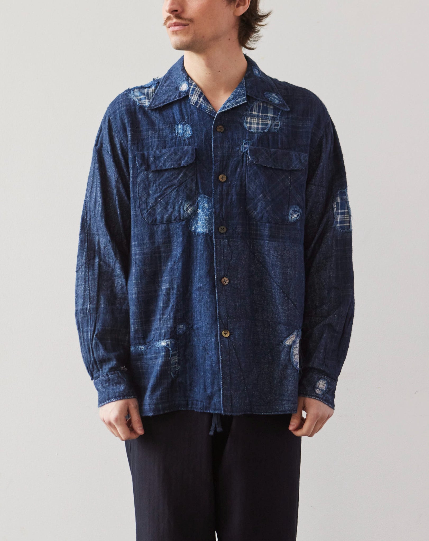 Kapital Patchwork Nora-Dot Board Shirt, Indigo | Glasswing